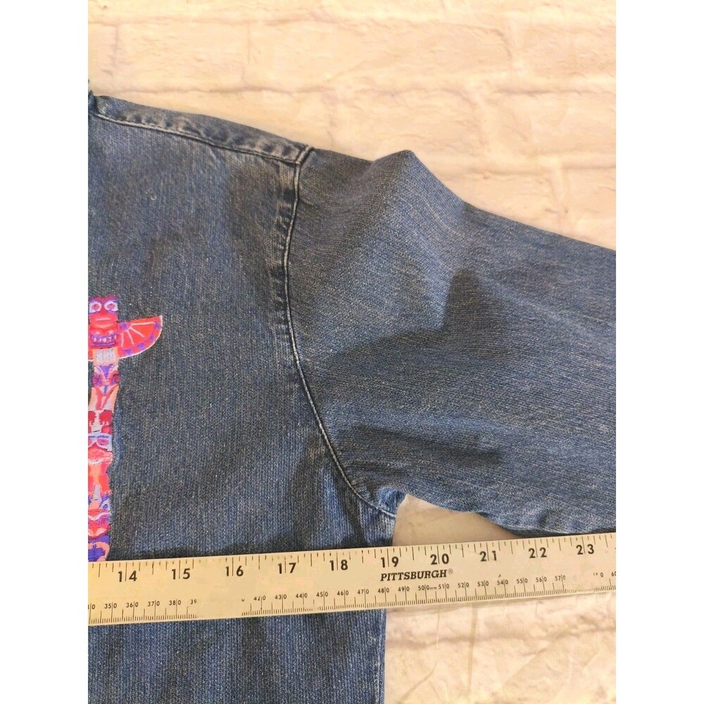 VTG Wrangler Silver Lake Denim Western Totem Pole‎ Embroidered Shirt Size Medium - Picture 4 of 8